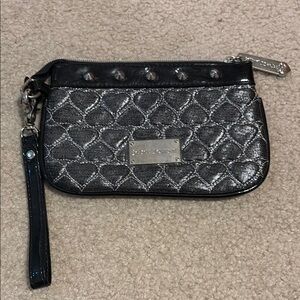 Betsey Johnson Silver and Black Geometric Wristlet Clutch